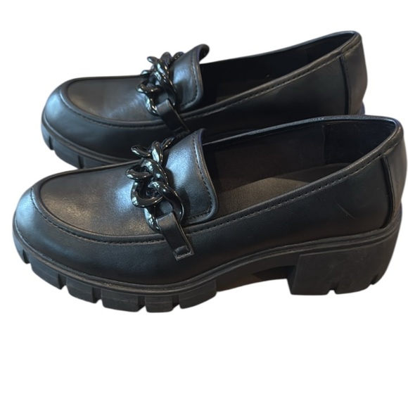 Black Chunky Lug Sole Black Chain Detail Loafers Size 8 New Without Box - Picture 11 of 11